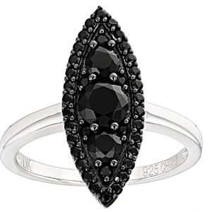 Round Black Spinel Sterling Silver Ring  Size 12